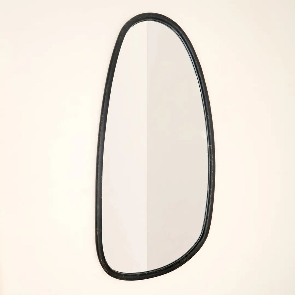 English Elm Wall Mirror Handcrafted Solid Mango Wood Asymmetric Frame Blackwash Full Length B346P521553