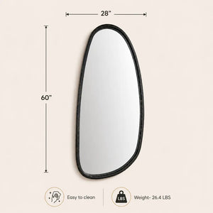 English Elm Wall Mirror Handcrafted Solid Mango Wood Asymmetric Frame Blackwash Full Length B346P521553