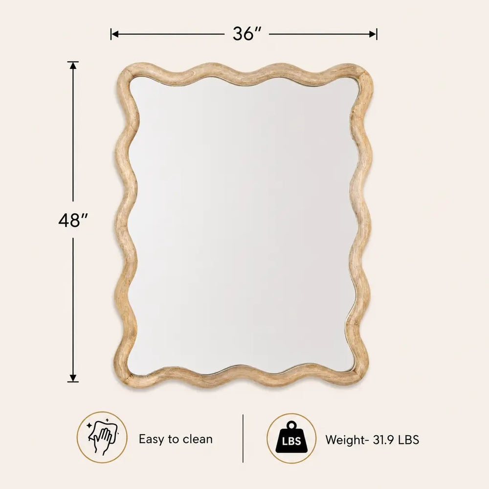 English Elm Decorative Scalloped Mango Wood Wall Mirror Artisan Carved Frame for Bedroom Living Room B346P521554