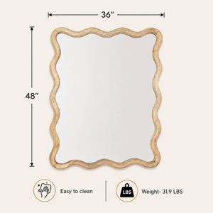 English Elm Decorative Scalloped Mango Wood Wall Mirror Artisan Carved Frame for Bedroom Living Room B346P521554