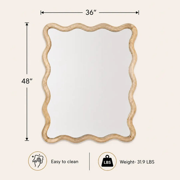 English Elm Decorative Scalloped Mango Wood Wall Mirror Artisan Carved Frame for Bedroom Living Room B346P521554