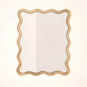 English Elm Decorative Scalloped Mango Wood Wall Mirror Artisan Carved Frame for Bedroom Living Room B346P521554