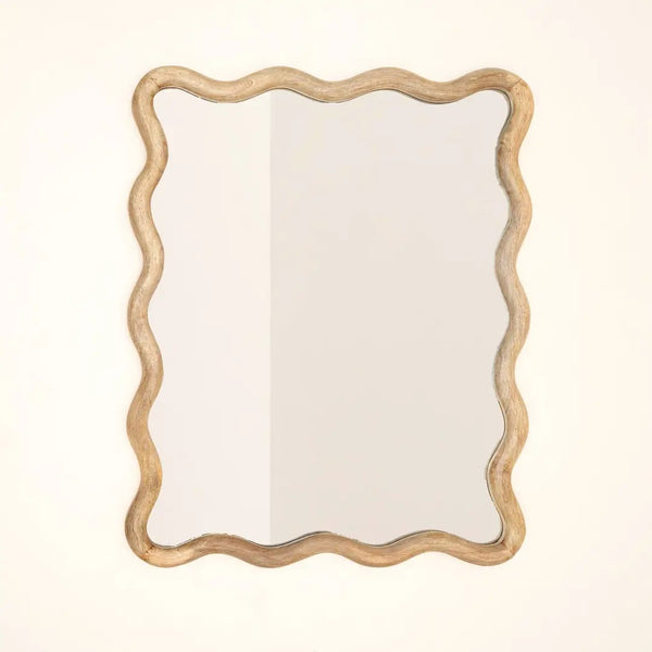 English Elm Decorative Scalloped Mango Wood Wall Mirror Artisan Carved Frame for Bedroom Living Room B346P521554