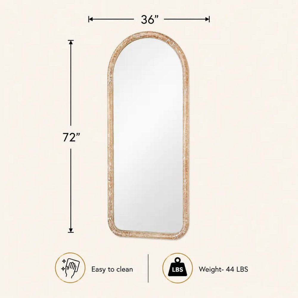 English Elm Arched Full Length Mango Wood Mirror Antique Whitewash Finish Handcrafted Bedroom Wall B346P521555