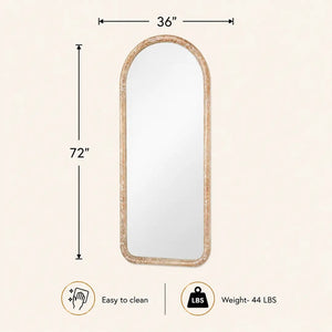 English Elm Arched Full Length Mango Wood Mirror Antique Whitewash Finish Handcrafted Bedroom Wall B346P521555