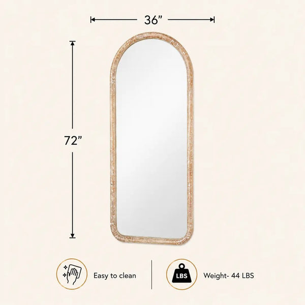 English Elm Arched Full Length Mango Wood Mirror Antique Whitewash Finish Handcrafted Bedroom Wall B346P521555