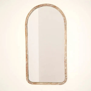 English Elm Arched Full Length Mango Wood Mirror Antique Whitewash Finish Handcrafted Bedroom Wall B346P521555