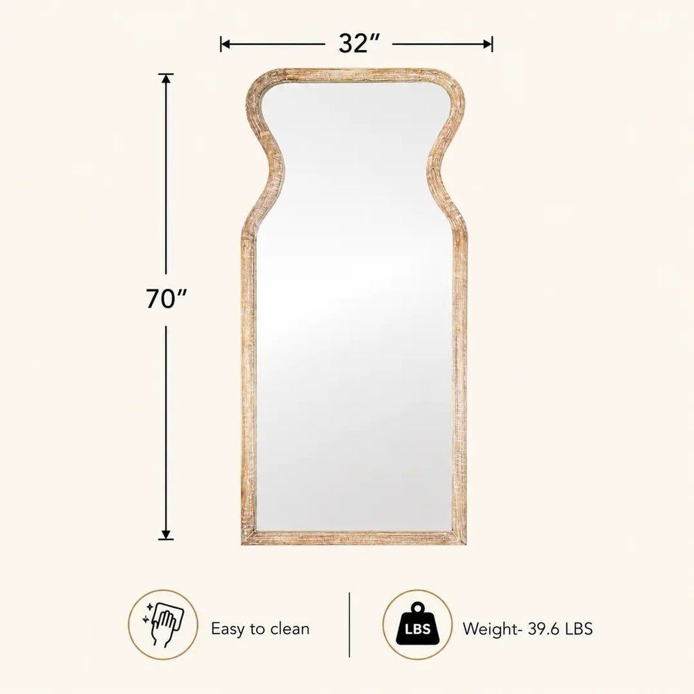 English Elm Decorative Mango Wood Full Length Mirror Antique Whitewash Vase Silhouette 70 Inch B346P521556