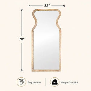 English Elm Decorative Mango Wood Full Length Mirror Antique Whitewash Vase Silhouette 70 Inch B346P521556