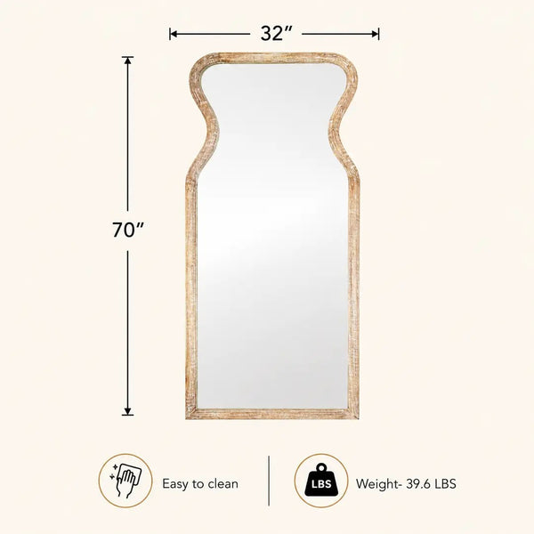 English Elm Decorative Mango Wood Full Length Mirror Antique Whitewash Vase Silhouette 70 Inch B346P521556