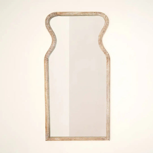 English Elm Decorative Mango Wood Full Length Mirror Antique Whitewash Vase Silhouette 70 Inch B346P521556