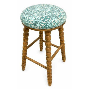 English Elm Spindle Leg Acacia Wood Barstool with Printed Cotton Seat for Kitchen Islands B346P544473