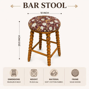 English Elm Spindle Leg Acacia Wood Bar Stool with Upholstered Cotton Seat for Breakfast Bars B346P544474