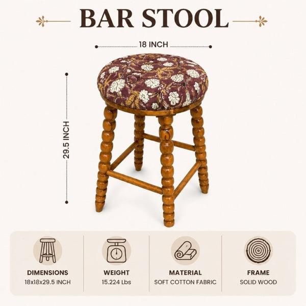 English Elm Spindle Leg Acacia Wood Bar Stool with Upholstered Cotton Seat for Breakfast Bars B346P544474