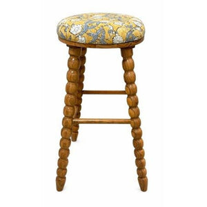 English Elm Spindle Turned Acacia Wood Barstool with Printed Cotton Seat for Kitchen Islands B346P544475