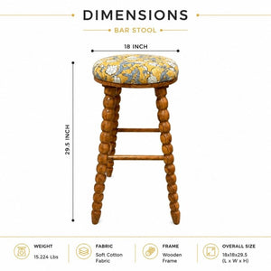 English Elm Spindle Turned Acacia Wood Barstool with Printed Cotton Seat for Kitchen Islands B346P544475