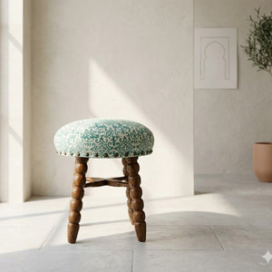 English Elm Spindle Acacia Wood Bar Stool with Printed Cotton Cushion for Kitchen Islands B346P544476