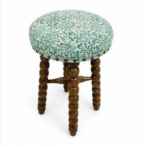 English Elm Spindle Acacia Wood Bar Stool with Printed Cotton Cushion for Kitchen Islands B346P544476