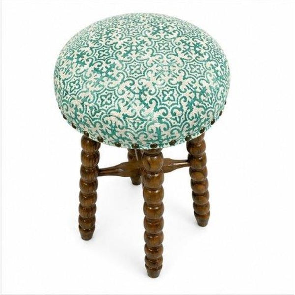 English Elm Spindle Acacia Wood Bar Stool with Printed Cotton Cushion for Kitchen Islands B346P544476