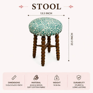 English Elm Spindle Acacia Wood Bar Stool with Printed Cotton Cushion for Kitchen Islands B346P544476