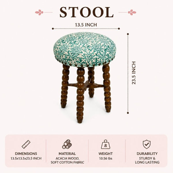 English Elm Spindle Acacia Wood Bar Stool with Printed Cotton Cushion for Kitchen Islands B346P544476