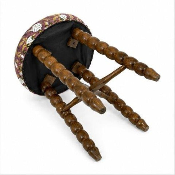 English Elm Spindle Hand-Turned Acacia Wood Counter Stool with Printed Cotton Seat Cushion B346P544477