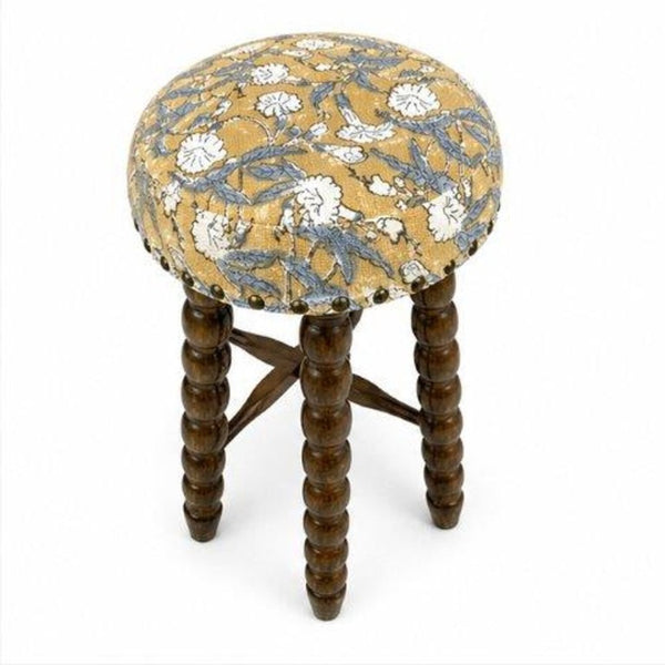 English Elm Spindle Acacia Wood Upholstered Counter Stool with Printed Cotton Seat for Islands B346P544478