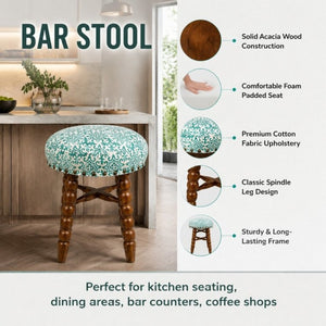 English Elm Spindle Acacia Wood Barstool Upholstered Cotton Seat Hand-Turned Legs Farmhouse Kitchen B346P544479