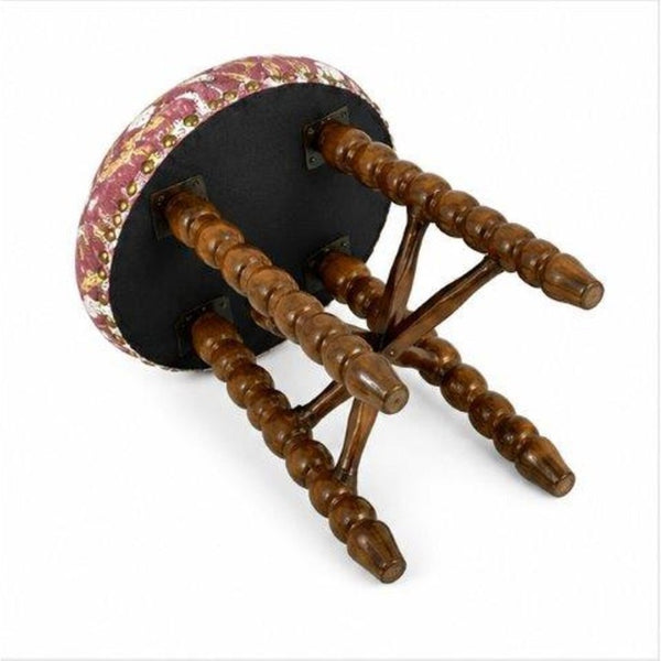 English Elm Spindle Bar Stool Solid Acacia Frame Hand Turned Legs Upholstered Cotton Kitchen B346P544480