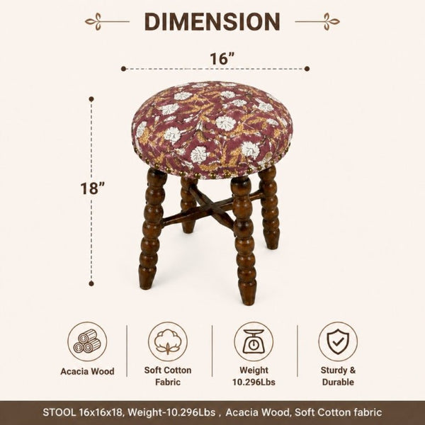 English Elm Spindle Bar Stool Solid Acacia Frame Hand Turned Legs Upholstered Cotton Kitchen B346P544480