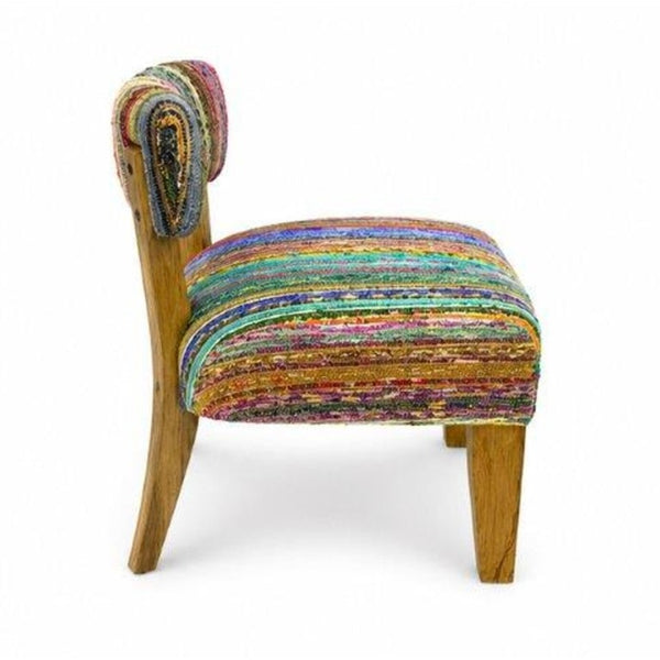 English Elm Wooden Acacia Frame Boho Accent Chair Handwoven Chindi Cotton Seat for Living Room B346P544482