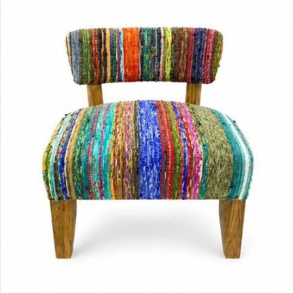 English Elm Wooden Acacia Frame Boho Accent Chair Handwoven Chindi Cotton Seat for Living Room B346P544482
