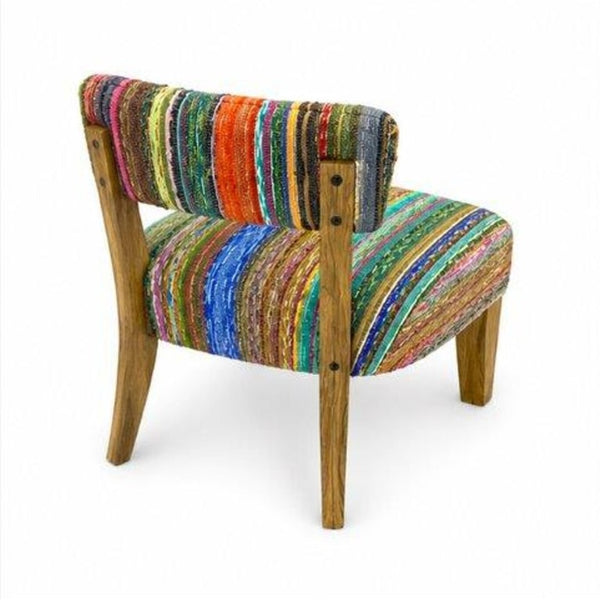 English Elm Wooden Acacia Frame Boho Accent Chair Handwoven Chindi Cotton Seat for Living Room B346P544482