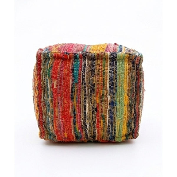 English Elm Square Handwoven Chindi Pouf Bohemian Multicolor Stripe Artisan Floor Seat for Any Room B346P544484