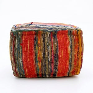 English Elm Square Handwoven Chindi Pouf Bohemian Multicolor Stripe Artisan Floor Seat for Any Room B346P544484