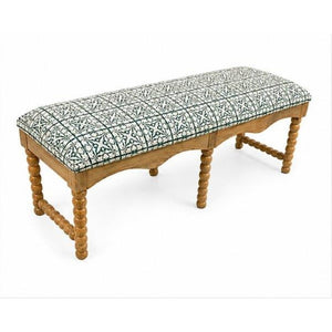 English Elm Cotswold Spindle Acacia Hardwood Entryway Bench with Patterned Cotton Cushioned Seat B346P544486