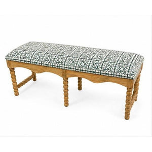 English Elm Cotswold Spindle Acacia Hardwood Entryway Bench with Patterned Cotton Cushioned Seat B346P544486