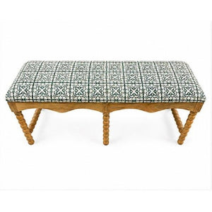 English Elm Cotswold Spindle Acacia Hardwood Entryway Bench with Patterned Cotton Cushioned Seat B346P544486