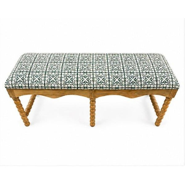 English Elm Cotswold Spindle Acacia Hardwood Entryway Bench with Patterned Cotton Cushioned Seat B346P544486
