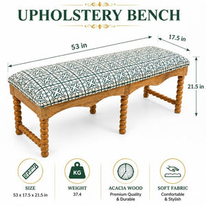 English Elm Cotswold Spindle Acacia Hardwood Entryway Bench with Patterned Cotton Cushioned Seat B346P544486
