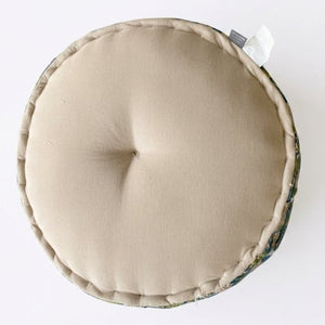 English Elm Indigo Floral Cotton Pouf Round Bohemian Floor Cushion Handcrafted Accent Seating B346P544489