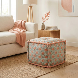 English Elm Floral Print Handmade Cotton Cube Pouf Boho Floor Seating for Bedroom Living Room B346P544490