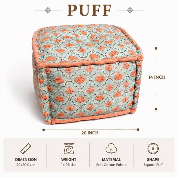 English Elm Floral Print Handmade Cotton Cube Pouf Boho Floor Seating for Bedroom Living Room B346P544490