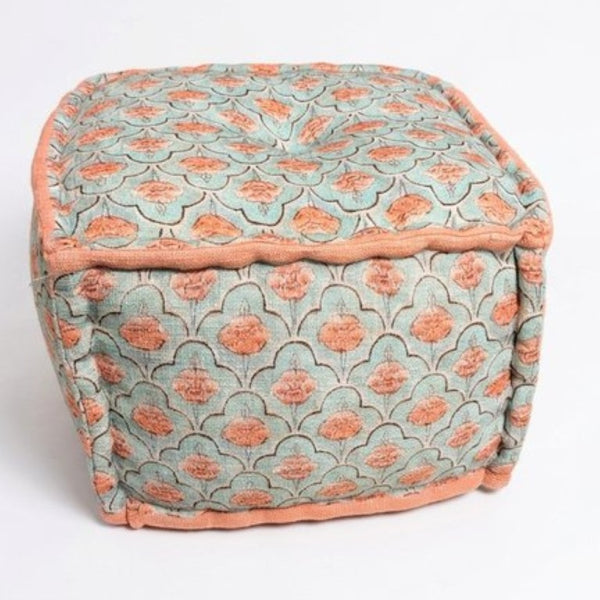 English Elm Floral Print Handmade Cotton Cube Pouf Boho Floor Seating for Bedroom Living Room B346P544490