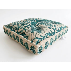 English Elm Embroidered Boho Floor Cushion Handcrafted Cotton Cover for Meditation and Seating B346P544494