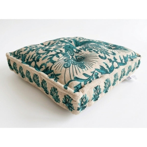 English Elm Embroidered Boho Floor Cushion Handcrafted Cotton Cover for Meditation and Seating B346P544494