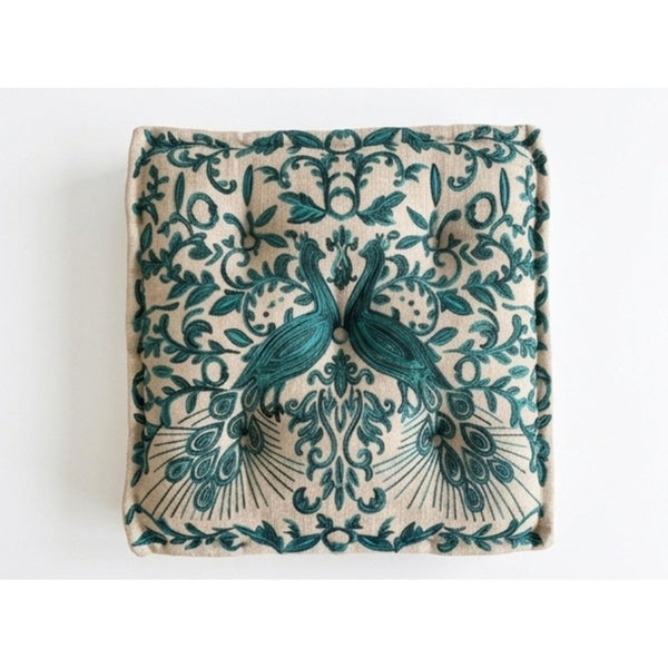 English Elm Embroidered Boho Floor Cushion Handcrafted Cotton Cover for Meditation and Seating B346P544494