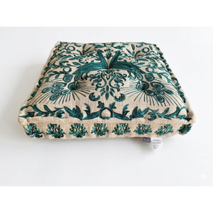 English Elm Embroidered Boho Floor Cushion Handcrafted Cotton Cover for Meditation and Seating B346P544494