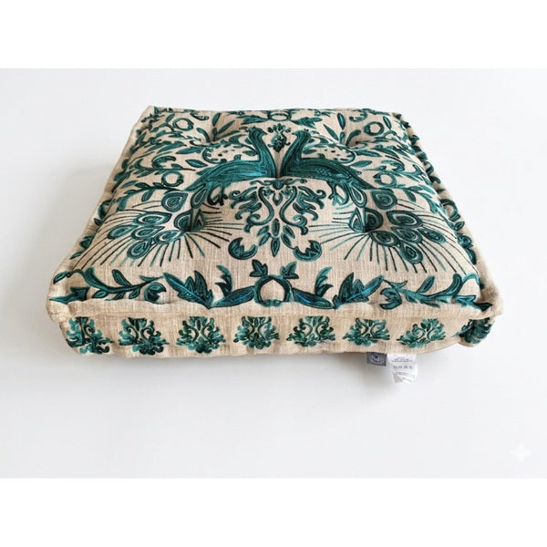 English Elm Embroidered Boho Floor Cushion Handcrafted Cotton Cover for Meditation and Seating B346P544494