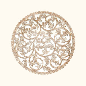 English Elm 36 Inch Hand Carved Solid Wood Round Wall Panel with Mirror Floral Scroll Farmhouse Art B346P544498